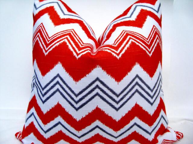 Orange Chevron Pillow Cover - Designer Zig Zag Throw Cushion, 20 - image 1