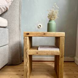 Rustic Bedside Table Made From Scaffolding Planks With Shelf - thumbnail 2