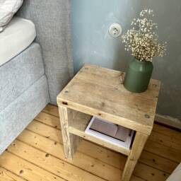 Rustic Bedside Table Made From Scaffolding Planks With Shelf - thumbnail 4