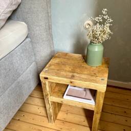 Rustic Bedside Table Made From Scaffolding Planks With Shelf - thumbnail 3