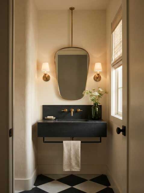 Suspended Brass Mirror - Modern Hanging Ceiling Mounted Vanity - image 1