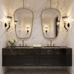 Suspended Brass Mirror - Modern Hanging Ceiling Mounted Vanity - thumbnail 2