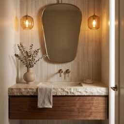 Suspended Brass Mirror - Modern Hanging Ceiling Mounted Vanity - thumbnail 3