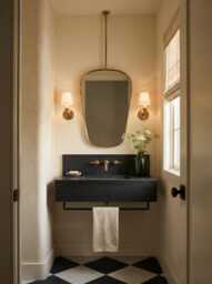 Suspended Brass Mirror - Modern Hanging Ceiling Mounted Vanity