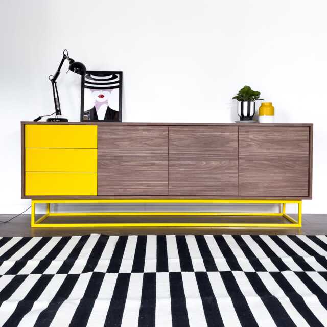 Modern Sideboard - Walnut, Yellow