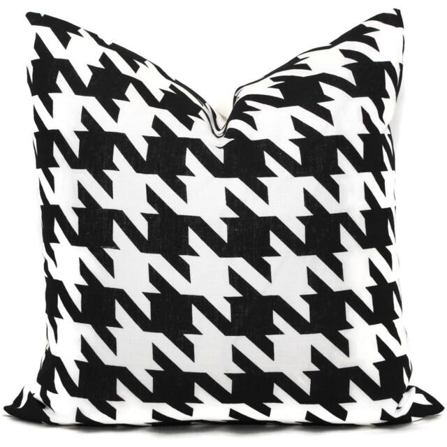Houndstooth Linen Pillow Cover Black & White Ames, China Seas Fabric - image 1