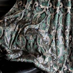 Green Gray Paisley Curtain Panel Luxury Damask Drape - thumbnail 2
