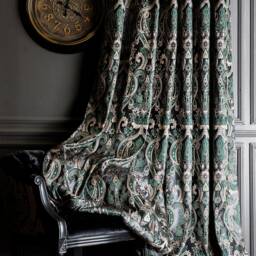 Green Gray Paisley Curtain Panel Luxury Damask Drape - thumbnail 3