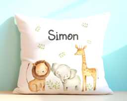 Personalized Safari Nursery Cushion, African Animals Theme Jungle Pillow, Kids Birthday Gift