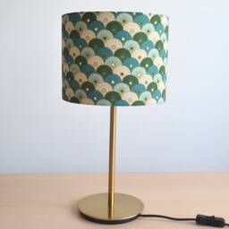 Japanese Printed Cotton Fabric Lampshade With Small Turquoise & Green Umbrellas, For Table Lamp, Pattern Pendant Light - thumbnail 2