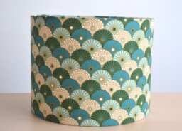 Japanese Printed Cotton Fabric Lampshade With Small Turquoise & Green Umbrellas, For Table Lamp, Pattern Pendant Light - thumbnail 1