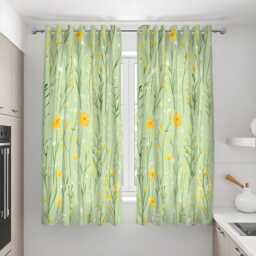 Light Green Meadow Floral Curtains, Yellow Wildflower Botanical Drapes, Soft Spring Garden Pattern Window Curtain Panels - thumbnail 3