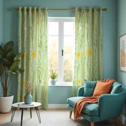 Light Green Meadow Floral Curtains, Yellow Wildflower Botanical Drapes, Soft Spring Garden Pattern Window Curtain Panels - thumbnail 2