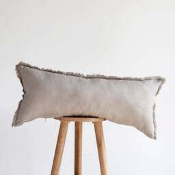 Natural Linen Lumbar Pillow Cover Fringed Edge, Japandi Style For Farmhouse Decor - thumbnail 2
