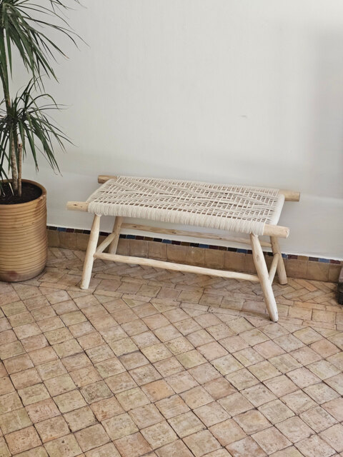 Moroccan Bench With Beige Cord - image 1