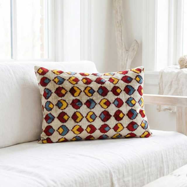 Handwoven Silk Velvet Ikat Pillow Cover Edessa Cushion - 14'' X 20'' - image 1