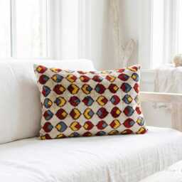 Handwoven Silk Velvet Ikat Pillow Cover Edessa Cushion - 14'' X 20'' - thumbnail 1
