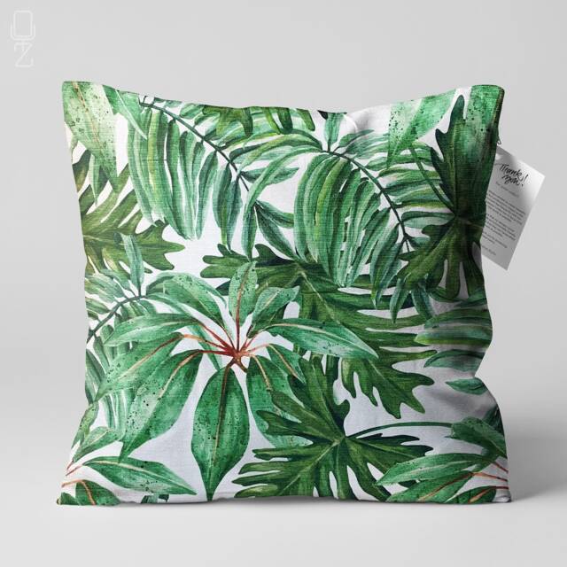 Green Tropical Eucalyptus Leaves Cushion Cover - Double Sided Printing Throw Pillow On The Soft Chenille Fabric With Different Sizes - image 1