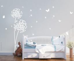Wall Decal Flower Dandelion & Butterflies Sticker Living Room Floral -Flower Vinyl Decor W706