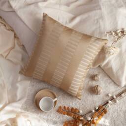 Tan, Light Gold Pillow, Throw Pillow Cover, Decorative Cushion Accent Silk Striped - thumbnail 3