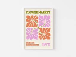 Flower Market Print - Digbeth Birmingham, Colourful Retro Art, Groovy Floral, 1970S 1960S, Bright Abstract, Hippie Flowers, On Trend Poster - thumbnail 1