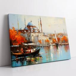 Istanbul River Mosque Turkey City Landmark Oil Painting Style Wall Art Framed Calming Canvas Poster Print Home/Office Room Decor Gifts - thumbnail 2
