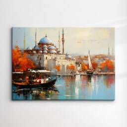 Istanbul River Mosque Turkey City Landmark Oil Painting Style Wall Art Framed Calming Canvas Poster Print Home/Office Room Decor Gifts - thumbnail 3
