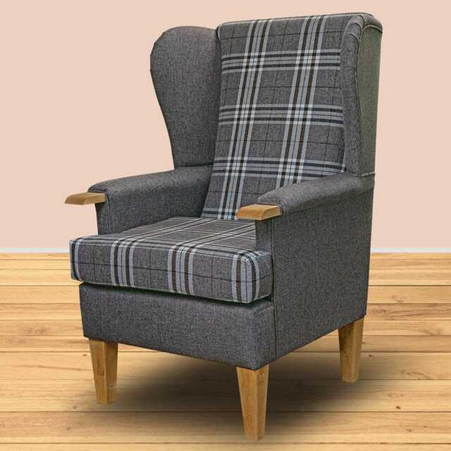 Grey & Brown Tartan Armchair - Orthopaedic Reading Chair Handmade in Britain - image 1
