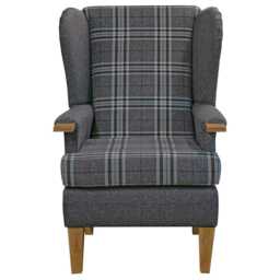 Grey & Brown Tartan Armchair - Orthopaedic Reading Chair Handmade in Britain - thumbnail 2