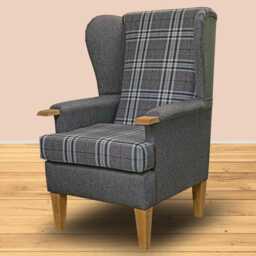 Grey & Brown Tartan Armchair - Orthopaedic Reading Chair Handmade in Britain - thumbnail 1