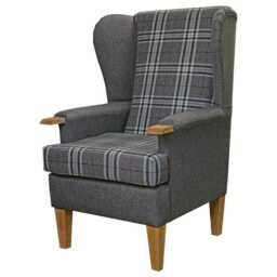 Grey & Brown Tartan Armchair - Orthopaedic Reading Chair Handmade in Britain - thumbnail 4
