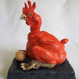 Ceramic Hen Sculpture - Handmade Fowl With Egg, Unique Garden Art - thumbnail 2