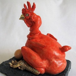 Ceramic Hen Sculpture - Handmade Fowl With Egg, Unique Garden Art - thumbnail 3