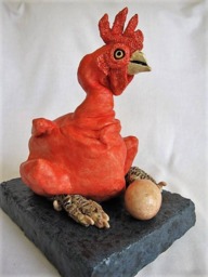 Ceramic Hen Sculpture - Handmade Fowl With Egg, Unique Garden Art - thumbnail 1
