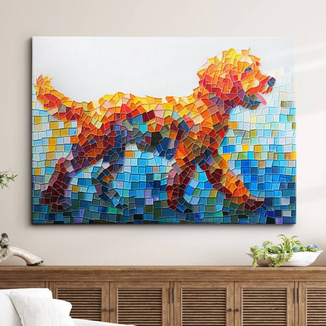 Labradoodle Abstract Tiles Effect Dog Pet Art Oil Painting Framed Poster Print & Canvas Wall Living Home Decor Interior Gift - image 1