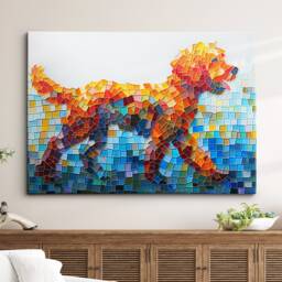 Labradoodle Abstract Tiles Effect Dog Pet Art Oil Painting Framed Poster Print & Canvas Wall Living Home Decor Interior Gift - thumbnail 1
