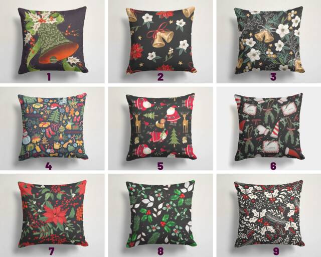 Bell Christmas Cushion Cover/Festive Pillow Covers/Santa Claus, Cover/Christmas Red Flower Cushion/Christmas Gift - image 1