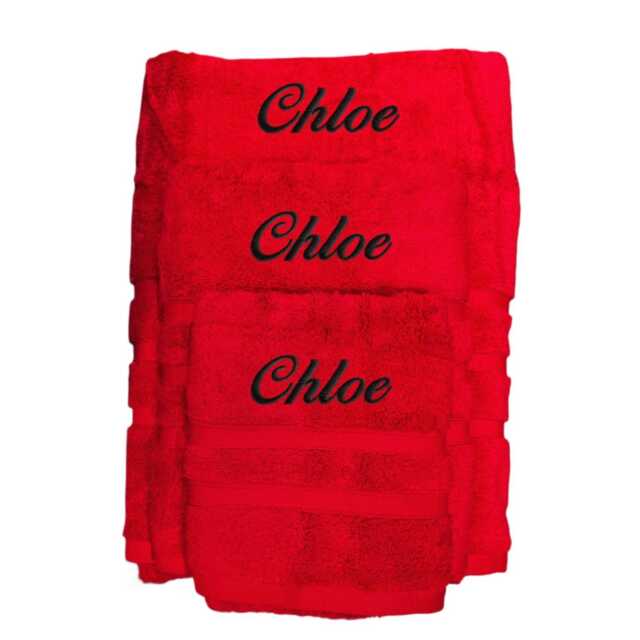 Red Embroidered Egyptian Cotton Towel Set, Personalized Gift - image 1