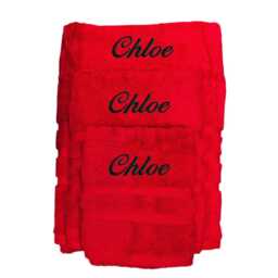 Red Embroidered Egyptian Cotton Towel Set, Personalized Gift - thumbnail 1