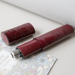 Single Fountain Pen Case Burgundy Crocodile Leather, Custom Engraved - thumbnail 2