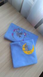 "Blue Baby Fleece Blanket With Embroidery ""Sleeping Cat"" & ""Cat On The Moon" - thumbnail 1