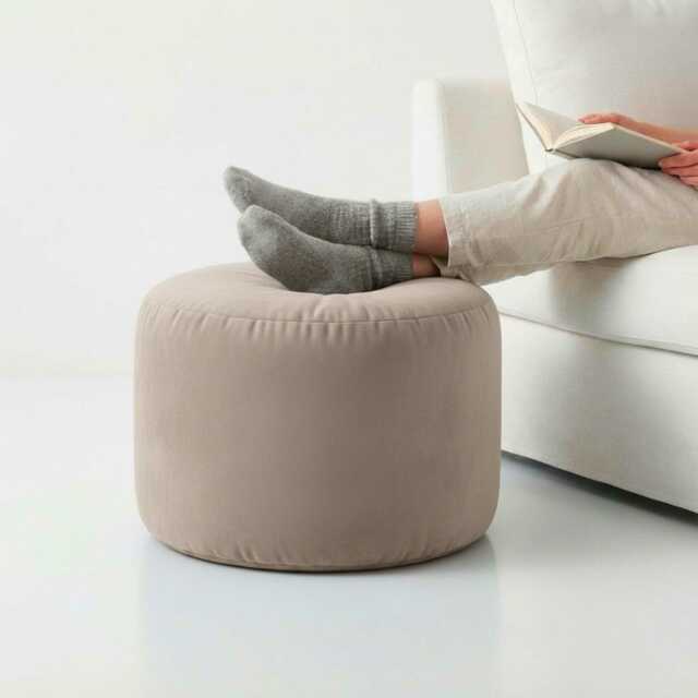 Plush Velvet Beanbag Ottoman Round Footstool Pouf - 7 Sizes - image 1