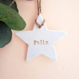Personalized Star Christmas Ornament - Gold Letter Holiday Decor - thumbnail 1