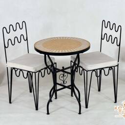 Customizable Mosaic Table - Orange Striped Coffee Outdoor & Patio Furniture - thumbnail 3