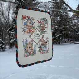 Small Handmade Quilt - Lap, Crib, Or Wheelchair Blanket -A Home For All Seasons -Hand Crafted Cross Stitched Wall Hanging - thumbnail 3