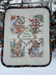 Small Handmade Quilt - Lap, Crib, Or Wheelchair Blanket -A Home For All Seasons -Hand Crafted Cross Stitched Wall Hanging - thumbnail 1
