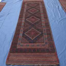 Baluchi Rug Runner 2x8.7 Ft, Antique Afghan Tribal Hallway Dark Wool Runner, Boho Kitchen Geometric Entryway Rug, Vintage Area - thumbnail 2