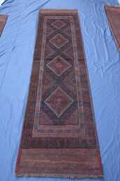 Baluchi Rug Runner 2x8.7 Ft, Antique Afghan Tribal Hallway Dark Wool Runner, Boho Kitchen Geometric Entryway Rug, Vintage Area - thumbnail 1