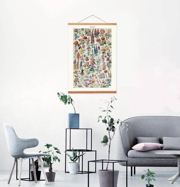 Vintage Botanical Canvas Hanging & Wooden Hanger Art Frame, French Flowers Wall For Your Lounge, Educational Chart - image 1