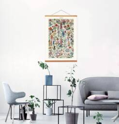 Vintage Botanical Canvas Hanging & Wooden Hanger Art Frame, French Flowers Wall For Your Lounge, Educational Chart - thumbnail 1